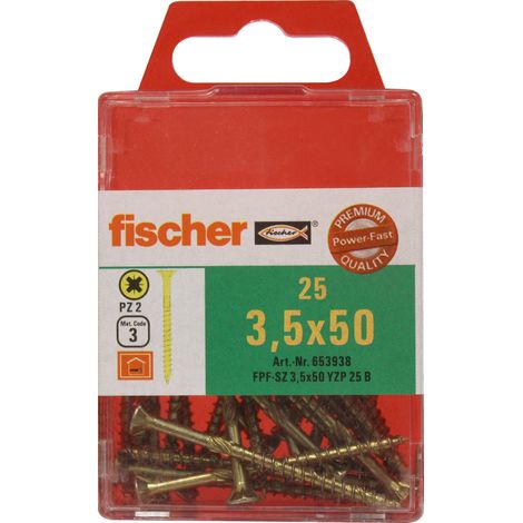 25 Vis VBA tête fraisée Power-Fast PZ2 Ø3,5 x 50 mm filetage partiel - Fischer (1/2)