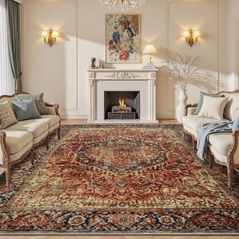 Tapis de salon vintage - 160 x 230 cm - Lavable - Marron/multicolore (1/5)