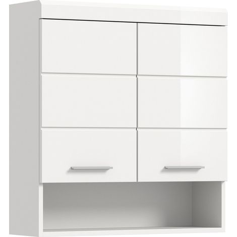M&S – Meuble de rangement suspendu 2 portes 74x24x79 cm blanc brillant – Conception murale pour optimiser l'espace – Panneaux de particules résistants à l'humidité