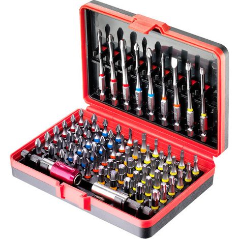 Promac – Coffret d'embouts de vissage 71 pièces – Embouts S2 chromés 25/75mm – Pour visseuse – Boîtier plastique robuste (1/2)