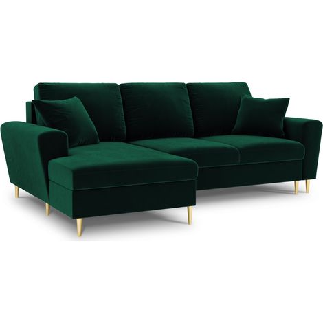 Canapé-lit d'angle gauche + box 4 places velours vert bouteille (1/5)
