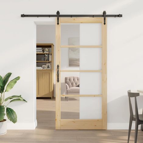 Puerta Deslizante Manual Marrón 93 x 202 cm Madera y metal