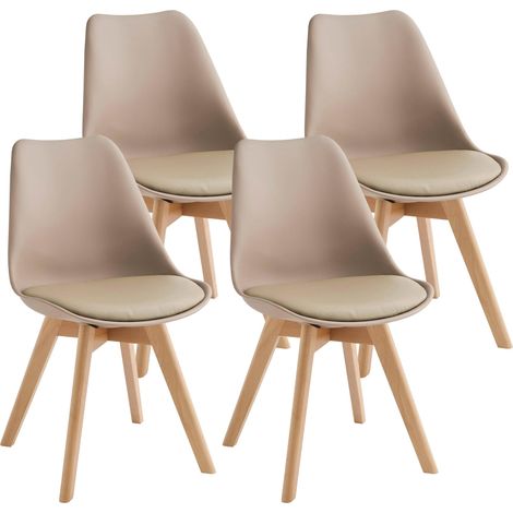 Set 4 Sedie 52x48,5x82 cm in Similpelle e Legno di Faggio Tommy Tortora (1/5)