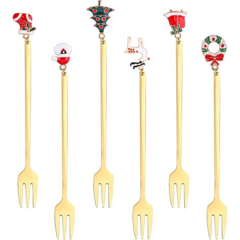 Fourchettes à dîner, 6 pièces en Acier Inoxydable fourchettes de Table Ensemble fourchettes à mélanger à Dessert pour décorations de Table de fête de noël, Or (1/5)