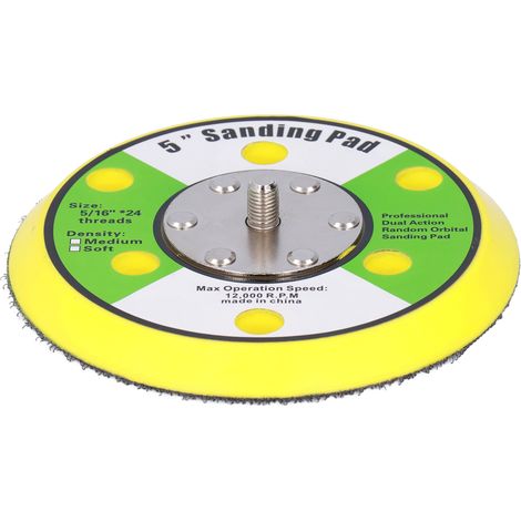 Plateau de ponçage 5 pouces 5/16-24 Velcro support PU jaune pour ponceuse pneumatique 12000 tr/min 1 pièce (1/5)