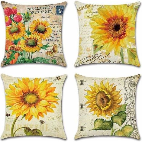 Extérieur Housse de Coussin, Lot de 4 Imperméable Tournesol Motif Canapé Taie d'oreiller pour Patio Jardin Salon Chambre Décoration, 45x45cm (1/5)
