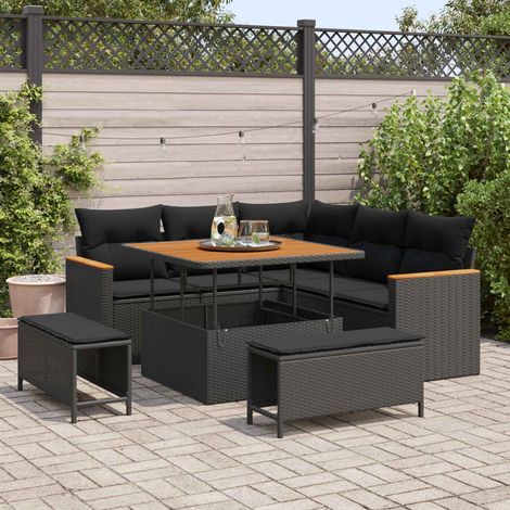 vidaXL Ensemble de canapé de jardin avec coussin 8 pcs Noir Poly rotin (1/5)