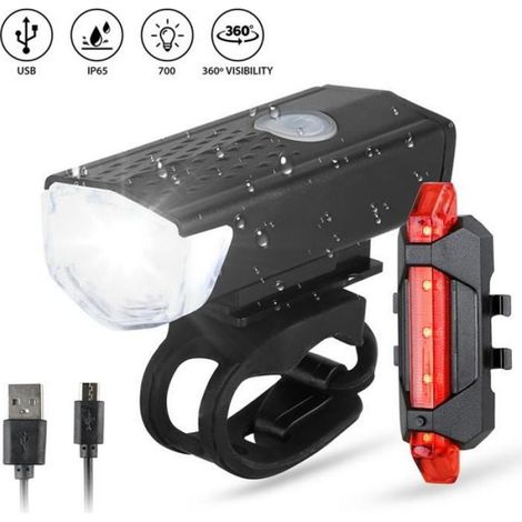 Feu Vélo Avant Et Arrière - LED Rechargeable USB + Non Rechargeable - Pour VTT Route Urbain - 1 Pièce (1/4)