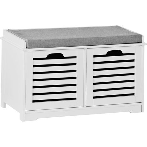 SoBuy FSR23-K-W Moderne Schuhtruhe Sitzkommode mit 2 Körben Sitzbank Schuhschrank mit Sitzkissen Spieltruhe Garderobenbank Spieltruhe