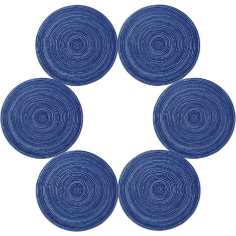 Set mit 6 Tischsets aus gewebter Baumwolle, waschbar, hitzebeständig, rutschfest, 35 x 35 cm, rund (rund, blau) (1/5)