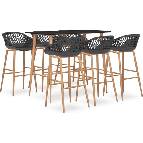 Mesa alta y taburetes de bar 7 piezas negro y gris vidaXL