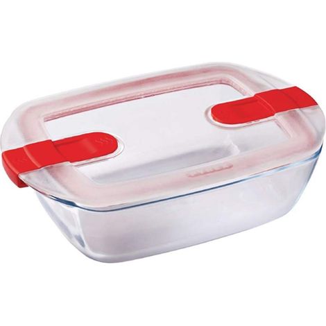 Pyrex Cook & Heat contenitore rettangolare per alimenti in vetro borosilicato con coperchio sfiatavapore per il microonde – cuocere in forno, conservare & riscaldare- 23x15cm - (1/5)
