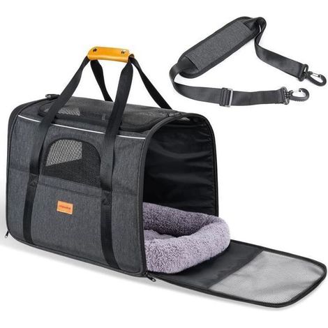 Sac de transport pour chat et petit chien - Noir, respirant et pliable, 46×32×36 cm, jusqu'à 7 kg (1/4)