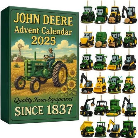 Calendrier de l'Avent John Deere 2026 de 24 jours Tracteur Boîte Mystère, Cadeau de Noël