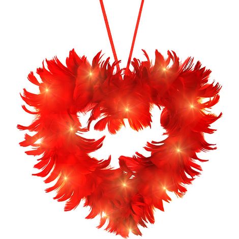 Comprend 2 piles AA. Plumes rouges/plumes d'oie double face en forme de cœur pour la Saint-Valentin, dos en polystyrène, 2,2 mètres de long, couleur blanc chaud, diamètre extérieur 25 cm (25253,70). (1/3)