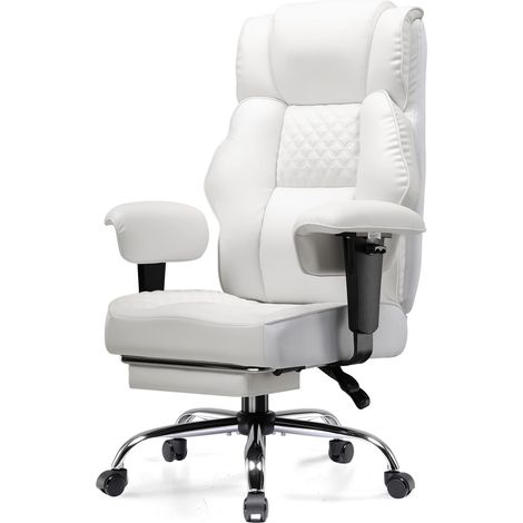 Chaise Gaming Ergonomique Large en Simili-Cuir, Ressorts Ensachés, Fauteuil Bureau Pivotant avec Repose-Pieds Réglable - Blanc (1/5)