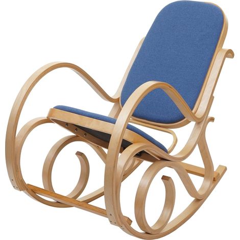 Fauteuil à bascule rocking chair en bois clair assise en tissu bleu M10005506