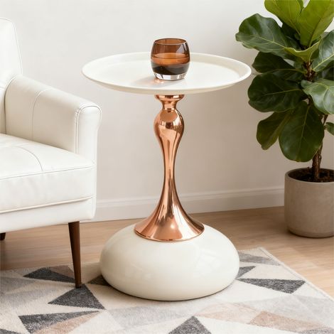 Table d'Appoint Martini Moderne - 38 x 38 x 54 cm - Bout de Canapé Rond - Design Industriel Métal Luxe - Finition Blanc et Or (1/5)