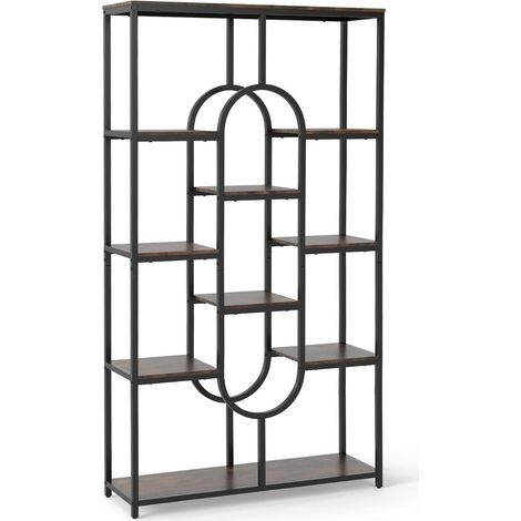 5-stufiges geometrisches Bücherregal, braun & schwarz, Metallrahmen