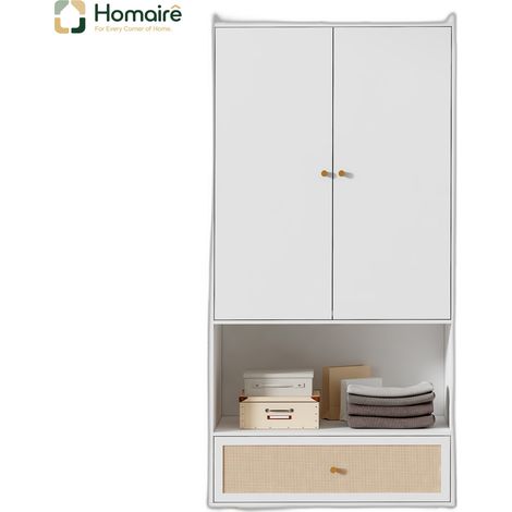 Armoire en tissu blanc avec rangement 80 x 48 x 175 cm HOMAIRE (1/5)
