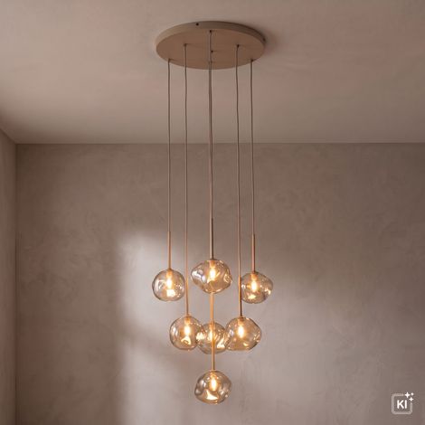 Hängeleuchte 7-flammig Metall Glas Sandfarben Cognac G9 B: 48.5 cm Hängelampe (1/5)