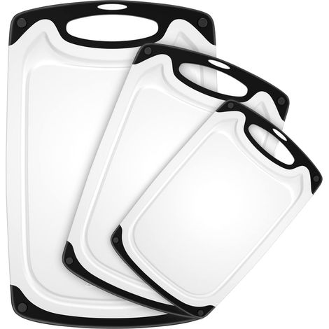 Planche à découper en plastique, lot de 3 planches à découper compatibles lave-vaisselle (blanches) (1/4)