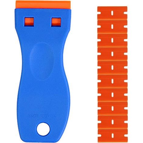 Scraper - Plastic Blade - 19x39 mm - For Paint Sticker Vinyl Removal - 10 Blades + 1 Handle (1/5)