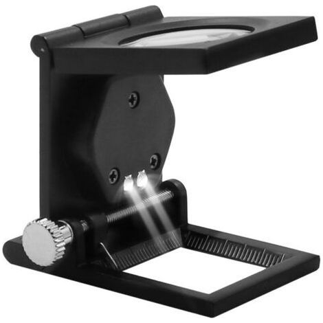 10X 25mm Table Magnifier Thread Counter Zinc Alloy and Glass Foldable with 2LED Reading Magnifying Glass Large Lens for Work Office Home Repair Hobby Craft Newspapers(Black) (1/4)