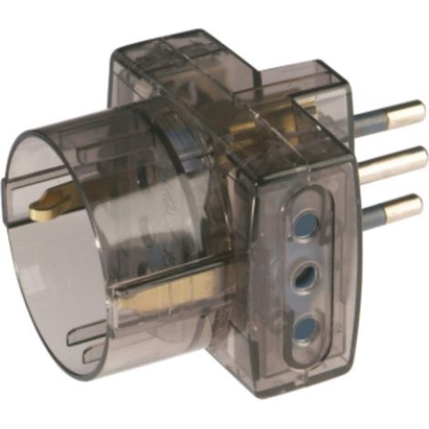 POLYPOOL SECUR - ADATTATORE PLURISTANDARD CON SPINA 10A 2P+T 250V - COLORE TRASPARENTE FUME'
