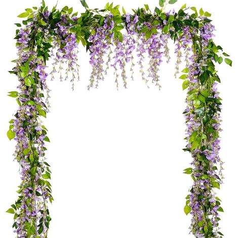 YMYNY Guirlande de fleurs artificielles de glycine, 5 pièces au total 33 pieds fausse fleur de soie de vigne de glycine suspendue pour la maison jardin fête arc de mariage décor floral (violet clair-5