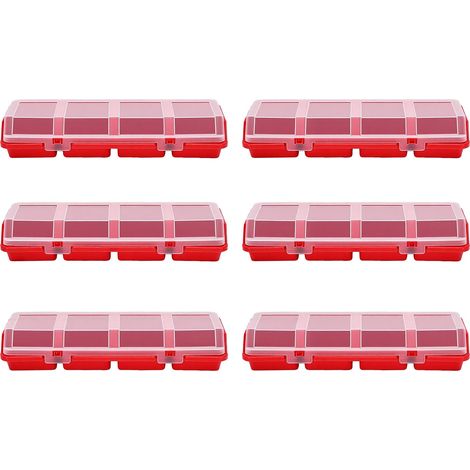 Boîte de rangement pour vis et boulons (6 pièces) - Organisateur de petites pièces - 4 compartiments - Rouge (1/5)