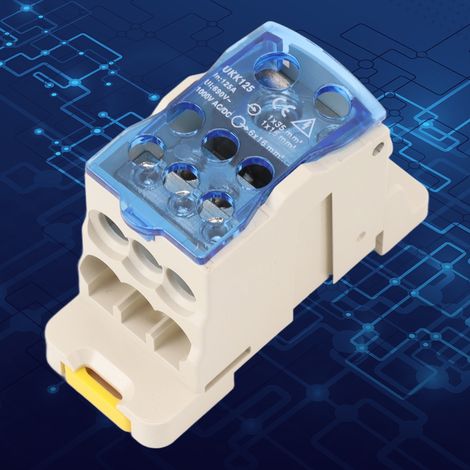 Bornier sur rail DIN pour boîtes de distribution, boîtes de jonction d'alimentation et connecteurs de bornes d'alimentation, AC/DC 1000V 125A. (1/5)