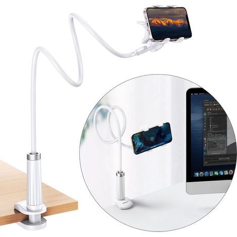 Supporto universale per telefono tablet treppiede con braccio flessibile bianco