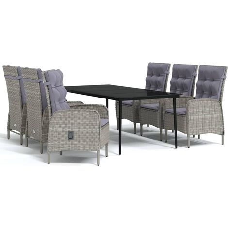 Set da Pranzo da Giardino 7 pz con Cuscini Grigio e Nero vidaXL (1/5)