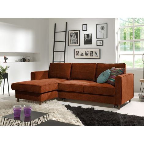 Jake - ecksofa mit schlaffunktion - mit bettkasten - 4-sitzer - aus velours - links - rostfarben