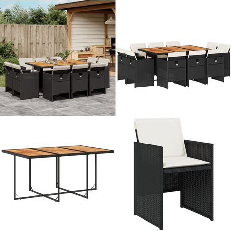 11-tlg. Garten-Essgruppe mit Kissen Schwarz Poly Rattan - Gartengestell - Gartenmöbelset - Outdoor Möbel - Esstisch - Gartenstühle - Home & Living (1/5)