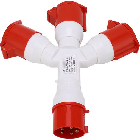 Prise industrielle multifonctionnelle 1 entrée 3 sorties 5 broches, étanche IP44, compatible aviation, avec capuchon anti-poussière, 380-415 V, 32 A (1/5)
