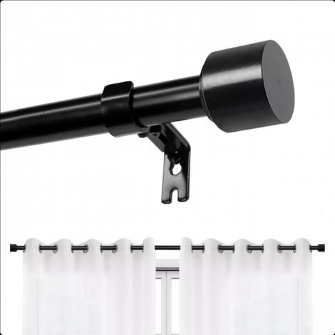 122 213 cm Tringle à rideau télescopique en métal noir de , diamètre 25 mm, adaptée à la chambre et au salon (support inclus) (1/5)