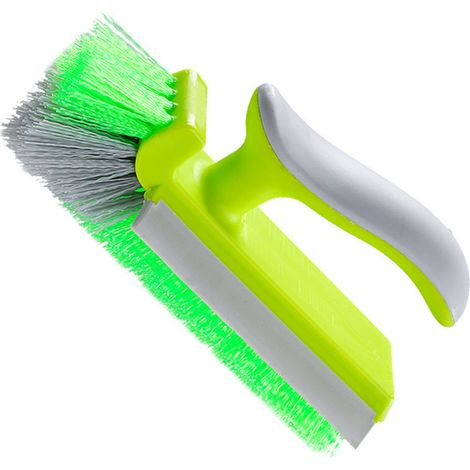 Balai Nettoyeur Pour Angles & Joints V-Shape avec Grattoir pour Miroir - Brosses Rigides Effet Grattoir & Brosse - Design Ergonomique Verrouillé (Vert Prairie) (1/5)