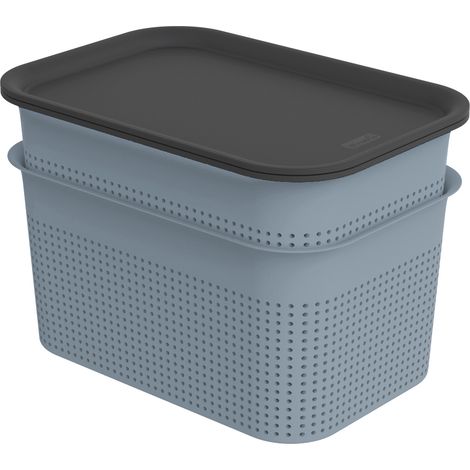 Rotho Aufbewahrungsbox Brisen mit Deckel 26,5 x 18,5 cm 4,5 L misty blau 2er Set (1/2)