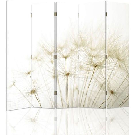 Paravent 5 volets motif Dandelion élégant et moderne - 180 x 180 cm - 1 face déco, 1 face noir (1/5)
