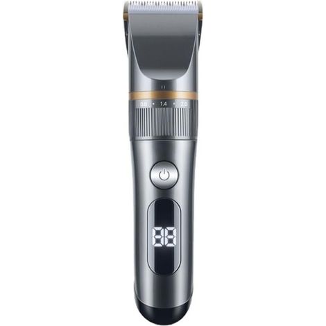 Tondeuse cheveux professionnelle rechargeable étanche IPX7 avec lame céramique LCD peigne ajustable 3 6 9 12 mm pour maison salon coiffure argent (1/4)