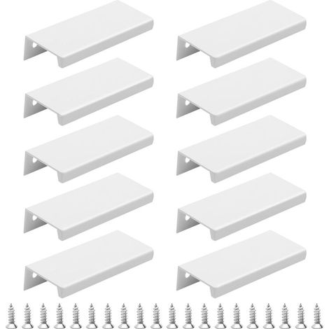 Lot de 10 Poignée Profil Poignée de Meuble Cuisine - Poignée Invisible Poignee de Meuble Brossé Poignée Meuble blanc en Alliage d'Aluminium Entraxe 96mm (1/3)