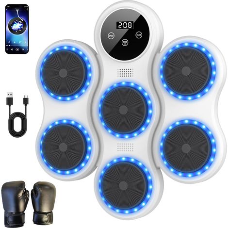 Machine de Boxe Musicale,9 Vitesse Cible Boxe Mural Musique avec Gants de Machine,Comptage Intelligent et Bluetooth Musicboxing pour Entraînement à la Maison,pour Adultes et Enfants Exercice (1/5)