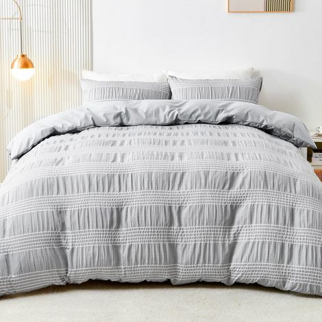 Bettwäsche-Set Seersucker 200x200cm Grau Mikrofaser 3-teilig mit Reißverschluss