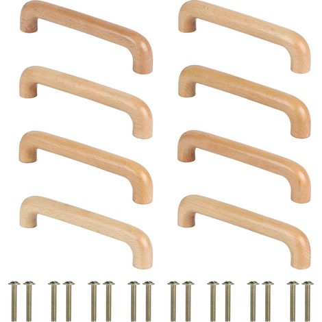 8-teiliger Holzschrankgriff, 128mm Holzgriffe für Schränke, Bogenförmige Holzschubladengriffe mit Schrauben für Möbel. (1/5)