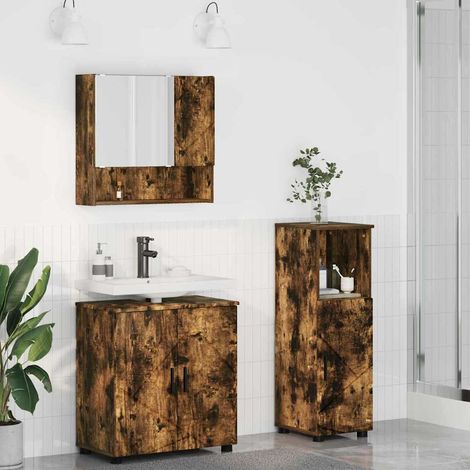 vidaXL Set di mobili per il bagno Montaggio a parete 3 pcs Rovere (1/5)