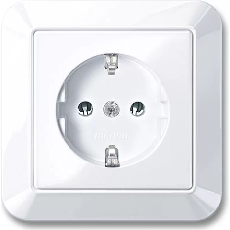 Merten SCHUKO-Steckdose mit voller Abdeckplatte, Steckklemmen, aktivweiß glänzend, 1-M MEG2301-1025 (1/2)