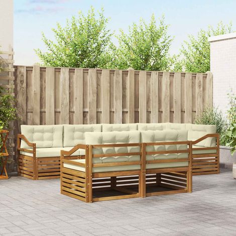 vidaXL Outdoor-Sofagarnitur mit Kissen 7 pcs Natur und Creme (1/5)