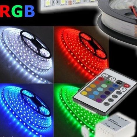 RUBAN LED SMD 5050 RGB IP65 BOBINE DE 5 MÈTRES ALIMENTATION ET TÉLÉCOMMANDE AIPIY